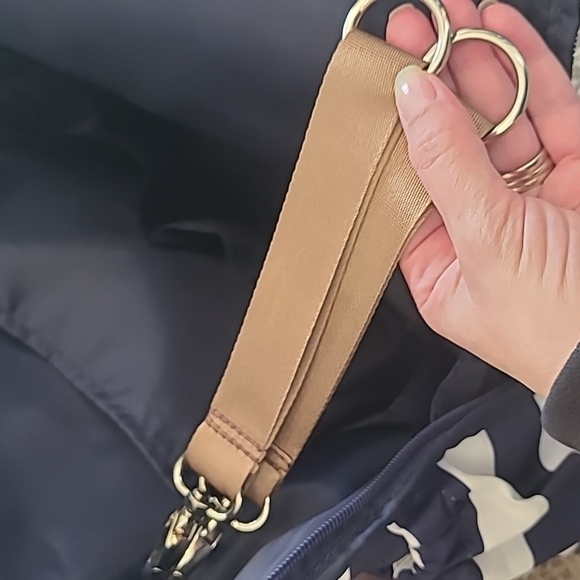 Hip Cub Navy and White Striped Bag with Brown Accents - Picture 3 of 11